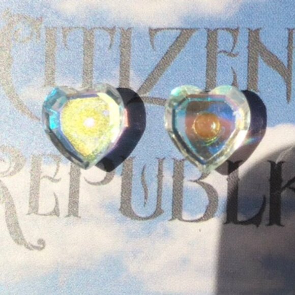 Swarovski Crystal Heart Stud Earrings 14kt Gold Handmade - Picture 7 of 14